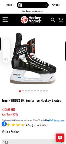 Black True HZRDUS 9x Hockey Skates Regular Width 7.5 (Used)