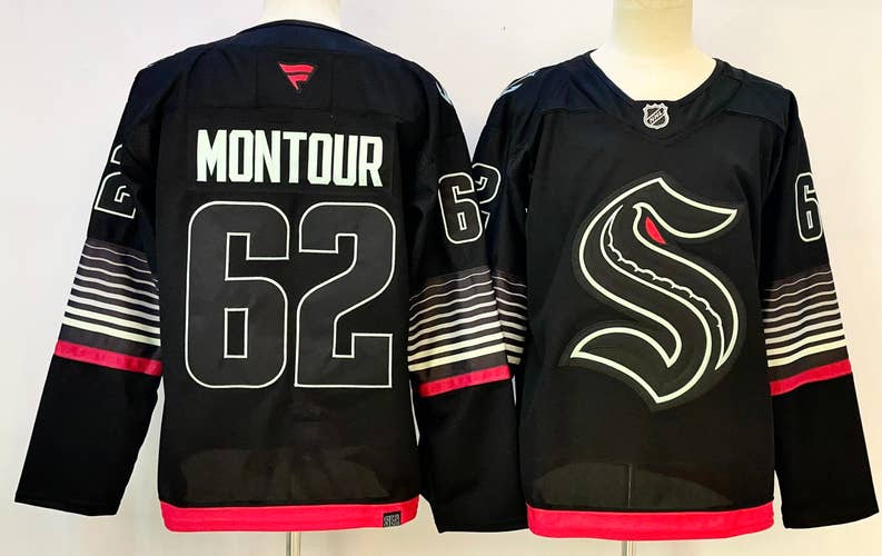Men's Seattle Kraken Brandon Montour #62 Stitched Black Jersey Ice Hockey Size 50
