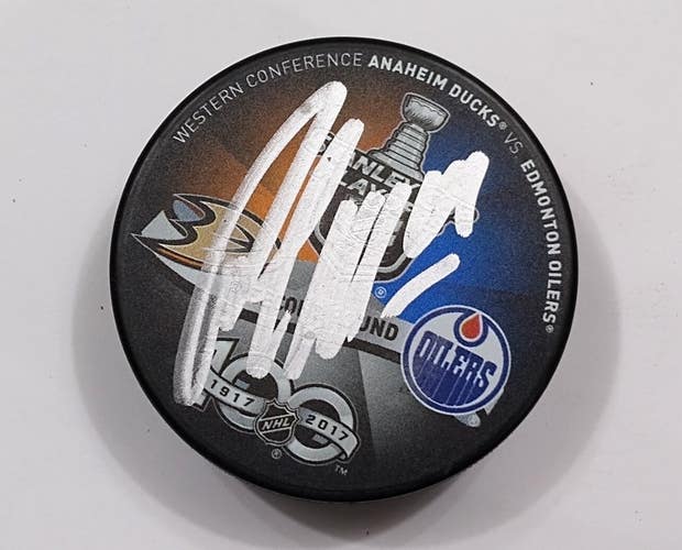 PATRICK MAROON Autographed Edmonton Oilers vs Ducks 2017 Playoff NHL Hockey Puck