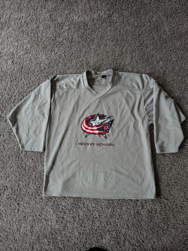 COLUMBUS BLUE JACKETS NHL MENS LARGE PRACTICE JERSEY GREY BLANK HOCKEY SCHOOL