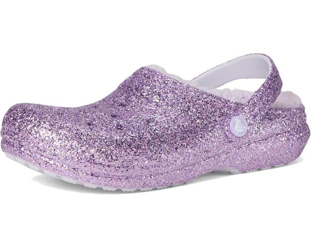 Crocs Classic 212341-5BR Clog Kids Purple Glitter Slip On Casual Shoes JAX2094