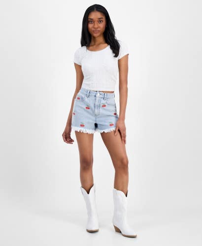 Indigo Rein Cutoff Shorts Women's 9 Blue Denim Frayed Hem High Rise PALL361