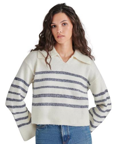Steve Madden Esther Sweater Women's XL Ivory Striped Long Sleeve Cropped PALL332