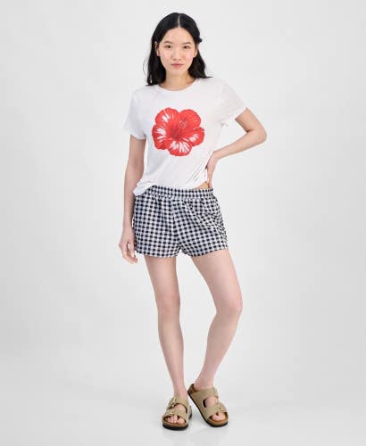 Planet Heart Boxer Shorts Women's Small Black Gingham Elastic Waist PALL371