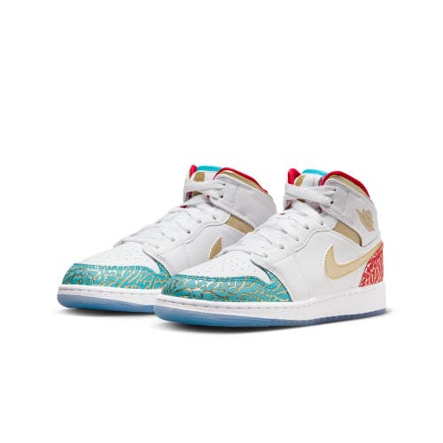 Nike Air Jordan 1 Mid NC to Chicago Sneaker Kids 6 White Lifestyle Shoes RHS9323