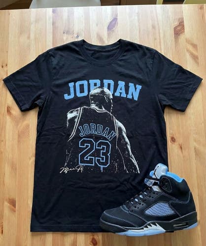 (New) #23 Jordan Shirt To Match Air Jordan 5 Black University Blue Matching Sneaker Tee