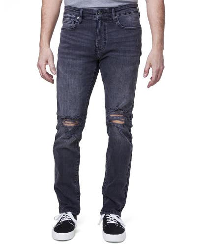 Lazer Jeans Men's 32X30 Black Denim Cotton Stretch Slim Fit Distressed KFC1138
