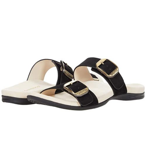 Spenco Vista SP1065 Sandals Women's US 7.5 Black Leather Slip On Slide RHS9311