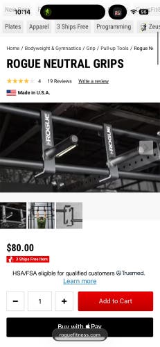 Rogue Neutral Grips - Pull-Up Bar (Used)