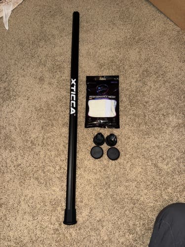 XTICCA Black Lacrosse Shaft + Semi Soft Mesh Complete Stringing Kit Bundle