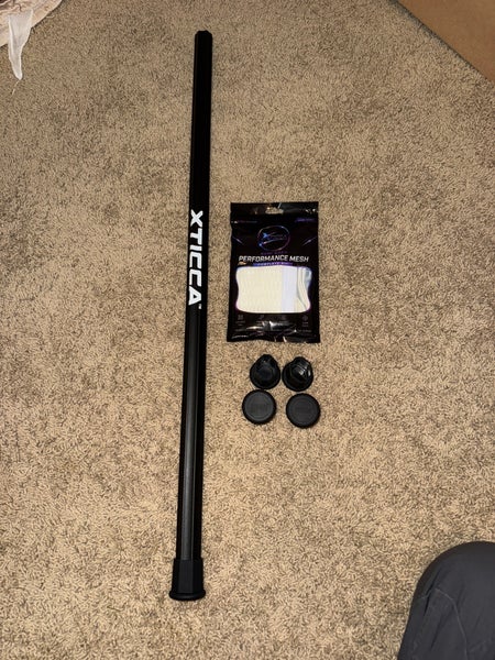 XTICCA Black Lacrosse Shaft + Semi Soft Mesh Complete Stringing Kit Bundle