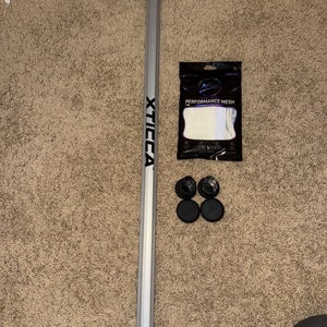 XTICCA Silver Lacrosse Shaft + Semi Soft Mesh Complete Stringing Kit Bundle