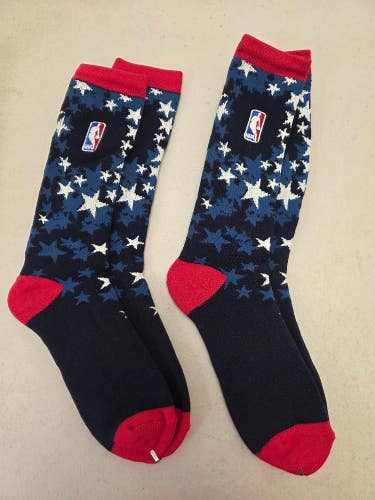 ST2 Mens NBA Stars and Stripes Crew BLUE Socks Lot of 2 Pair LARGE New