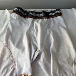 Used White XL Youth Unisex Shock Doctor Compression Shorts (Cup Not Included)