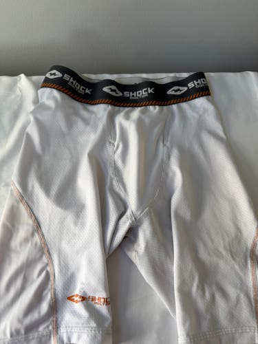 Used White XL Youth Unisex Shock Doctor Compression Shorts (Cup Not Included)