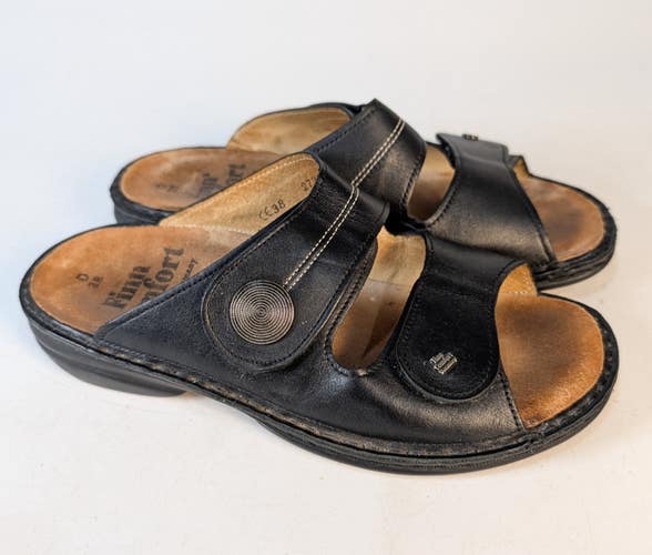 Finn Comfort Sansibar Slip-On Comfort Sandals Black Leather Women's Size: 38 / 7