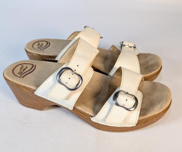 Dansko Sophie Patent Ivory White Wedge Slide Sandals Size 42 / 11.5