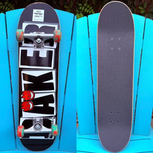 BAKER SKATEBOARDS LOGO COMPLETE SKATEBOARD 8.0 BLACK /WHITE 53MM SPITFIRE WHEELS