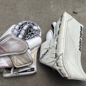 2022 Bauer Supreme Mach Senior Glove and Blocker set. White- Regular (Used)