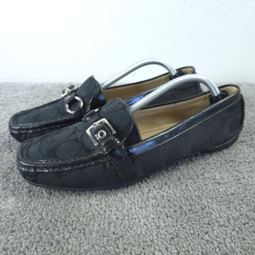 Coach Stacie Womens Size 8 Shoes Black Signature Logo Driving Loafers Slip On