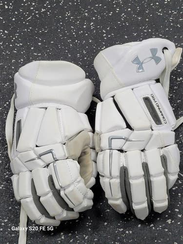 Used Under Armour COMMAND PRO Lacrosse Gloves Mens White 12" 11849-S000043330