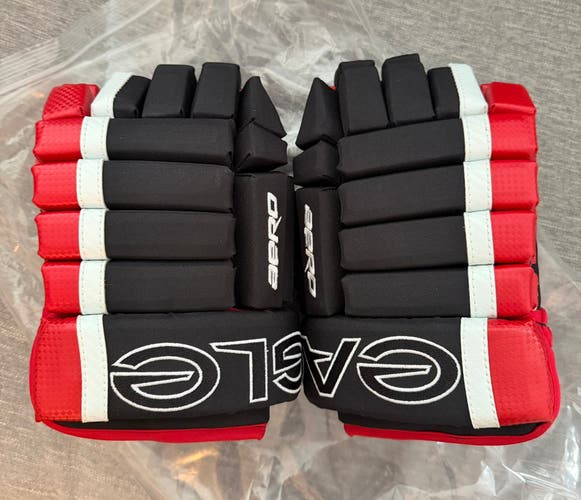 Eagle Aero Custom Pro Gloves 14" (New) - Hossa Cuff - Black/Red/White - Red leather palms