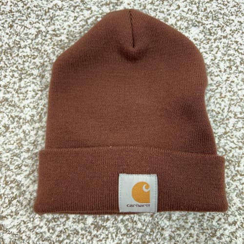 Carhartt Hat Beanie Mens One Size Brown A18 Knit Logo Winter Workwear Casual