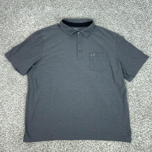 Vineyard Vines Polo Shirt Mens XL Gray Edgartown Pocket Stretch Casual Top Whale