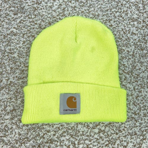 Carhartt Hat Beanie Mens One Size Yellow Cuffed Knit A18 Logo Winter Workwear