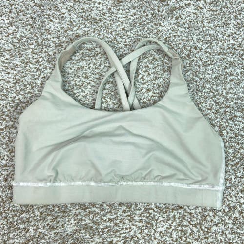 Lululemon Sports Bra Womens 8 Gray Energy Strappy Crossback Mesh Yoga Gym Logo