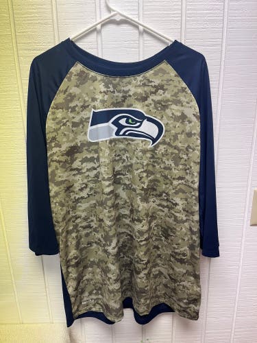 Nike NFL Seattle Seahawks Men’s XXL Salute to Service 3/4 Sleeve Tee Camo Navy