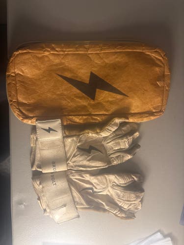 White Bruce Bolt Long Strap Batting Gloves (Used) (With Bag)