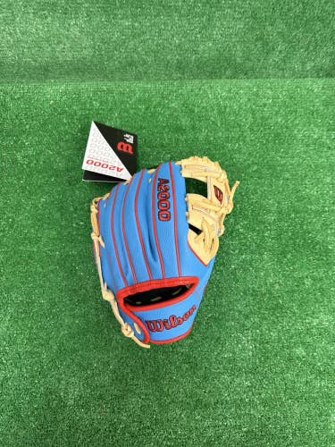 Wilson A2000 11.25" PF88 SuperSkin Infield Baseball Glove - Sky Blue Blonde Red