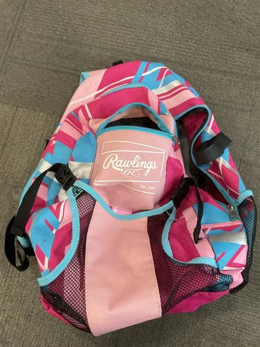 Used Rawlings YOUTH SOFTBALL BACKPACK BB/SB Player Backpack Carolina Blue And Pink 11614-S000242787