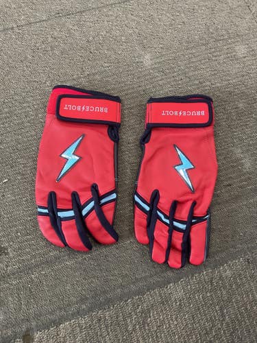 Used BRUCE BOLT PREMIUM PRO SHORT CUFF BB/SB Batting Gloves Red LG 11614-S000242494