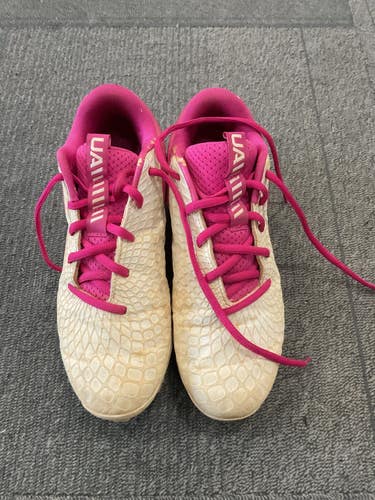 Used Under Armour UA BB/SB Cleats Pink And White Junior 05 11614-S000242637