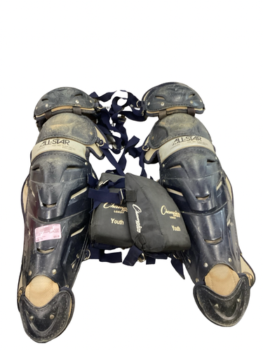 Used All Star LG30WPRO Catchers Leg Guards Navy Blue Youth 11613-S000188539