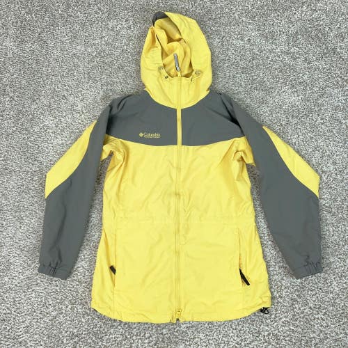 Vintage Columbia Jacket Womens Small Yellow Gray Hooded Full Zip Windbreaker Y2K
