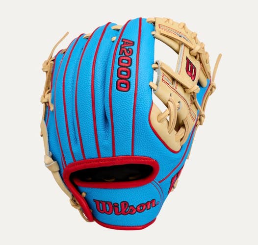 New A2000 11.25IN RHT BASEBALL GLOVE BLUE/RED/TAN 11834-WILWBG05402RT1125