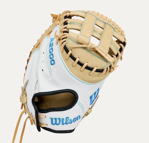 New A2000 34IN RHT SOFTBALL CATCHER MITT  TAN/WHITE 11834-WILWBG07301RT34