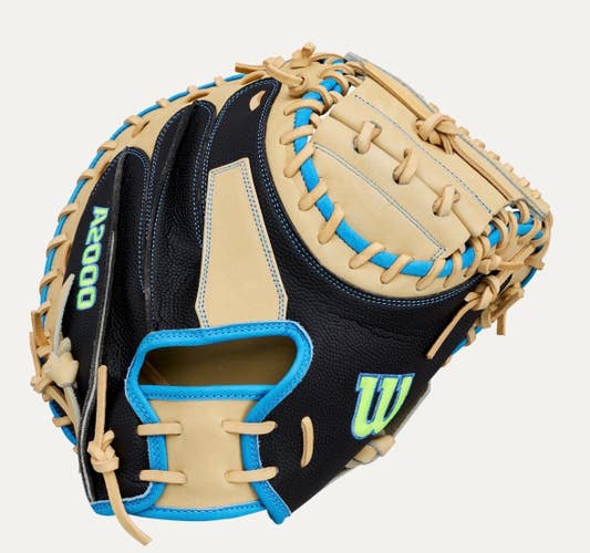New A2000 33.5IN RHT CATCHER MITT TAN/BLK/BLUE 11834-WILWBG06201RT335