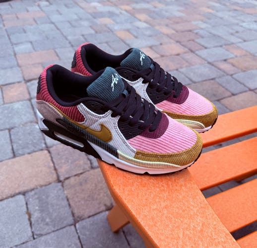 Women’s Nike Air Max 90 Corduroy Multicolor Athletic Sneakers FB8455-001 US Sz 8