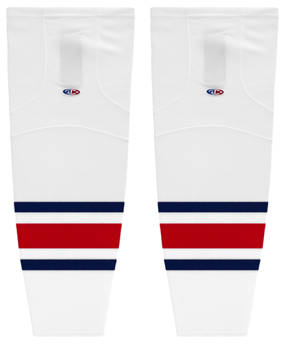 Athletic Knit HS2100-891 2010 Columbus White Cut&Sew Mesh Ice Hockey Socks - Youth 21"