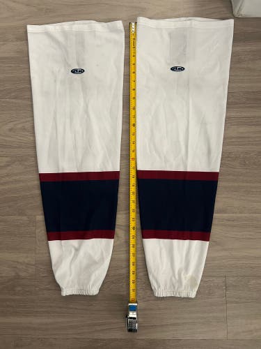 White, Maroon, and Navy Senior XL Athletic Knit HS2100 Socks (Used)