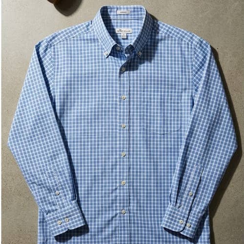 Peter Millar Plaid Button Down Mens L Blue Quiet Luxury Old Money Preppy Shirt