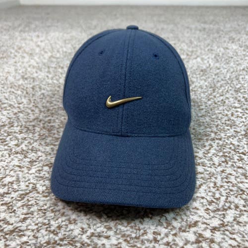 Vintage Nike Hat Mens OSFA Navy Blue Casual Wool Blend Swoosh Cap Strapback 90s