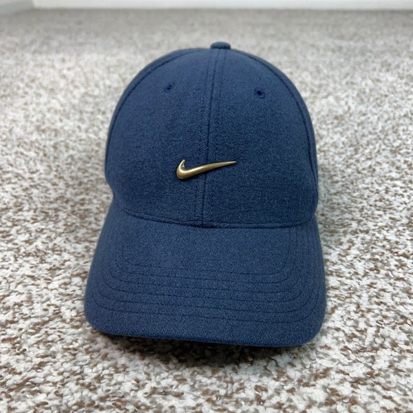 Vintage Nike Hat Mens OSFA Navy Blue Casual Wool Blend Swoosh Cap Strapback 90s