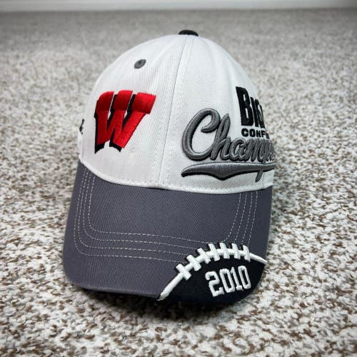 Wisconsin Badgers Hat Mens One Size Strapback White 2010 Big Ten Football Cap