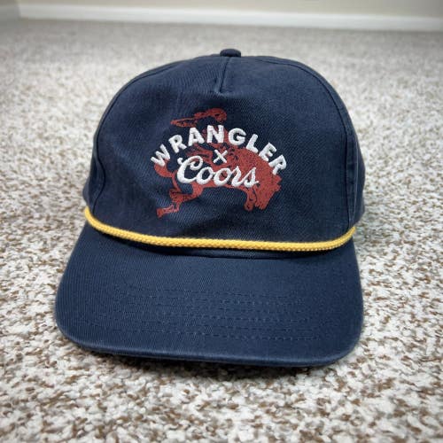 Wrangler Coors Hat Mens OSFM Navy Blue Casual Rope Snapback Western Cowboy Cap