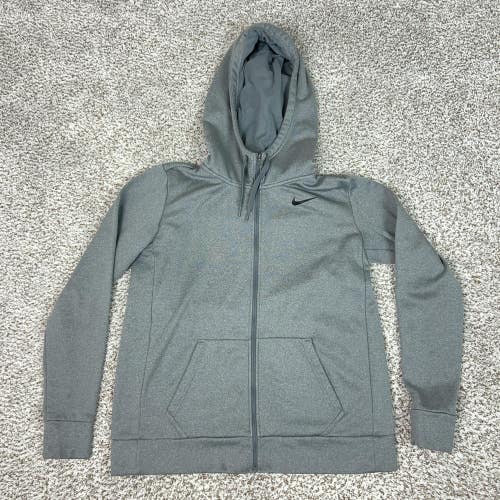 Nike Hoodie Mens Medium Gray Full Zip Dri-FIT Fleece Sweatshirt Swoosh Logo